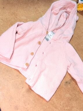 Baby Gerber Pink Hooded Knit Button Cardigan Size 3-6M